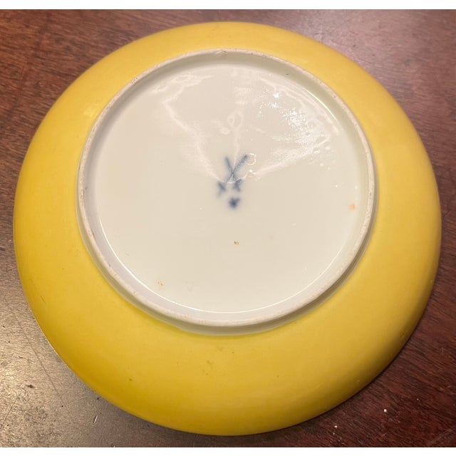 Ceramic Antique 19th Century Meissen Porcelain Saucer Dish With Floral Decoration and Bright Yellow Ground on the Back For Sale - Image 7 of 16
