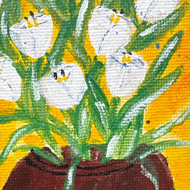 Original Floral Still Life Painting White Tulips in Gold Ornate Frame - Signed “Cathy” For Sale - Image 4 of 10