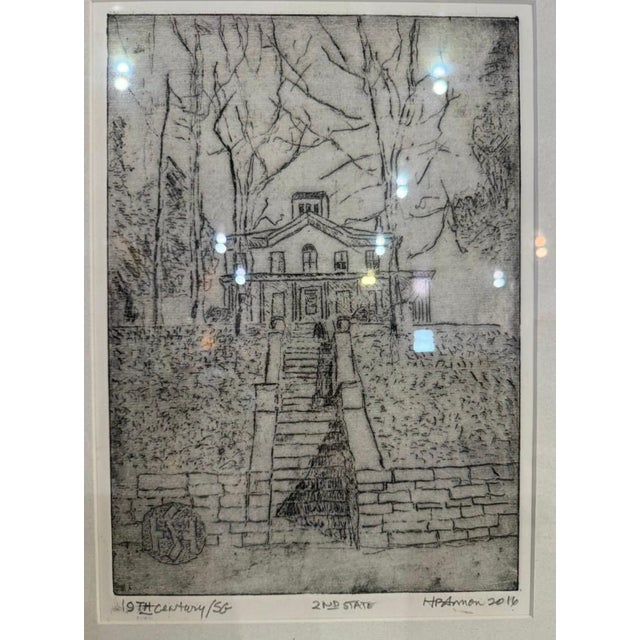 Framed print titled "19th Century/SG" by local artist Herbert Simon. Dates to 2016. Signed in the lower left corner. Frame...