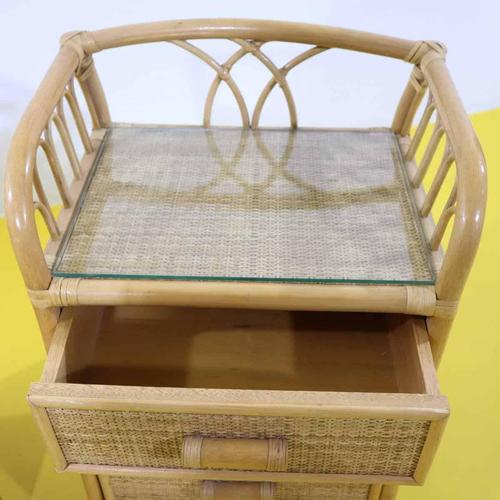 Rattan Nightstands with Four Drawers and Glass Top, Set of 2 For Sale - Image 8 of 12