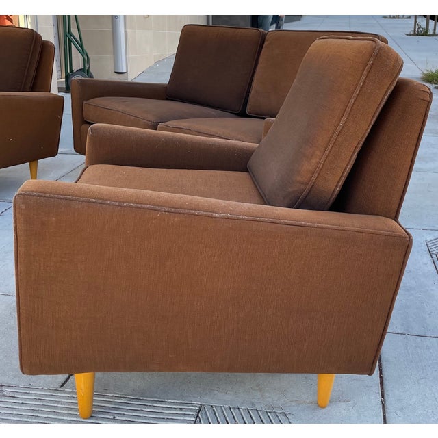 Mid-Century Modern Mid Century Sofa & Two Chairs in Cocoa Brown For Sale - Image 3 of 11