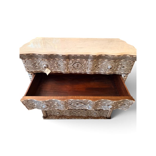 Early 20th Century Moorish Bone, Abalone & Mother-of-Pearl Inlaid Marble-Top Chest, C. 1910 For Sale - Image 5 of 8