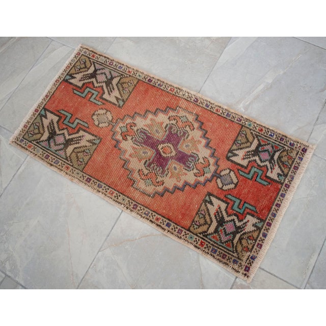 Distressed Low Pile Hand Knotted Yastik Rug Faded Rug - 18'' X 36'' For Sale - Image 9 of 12