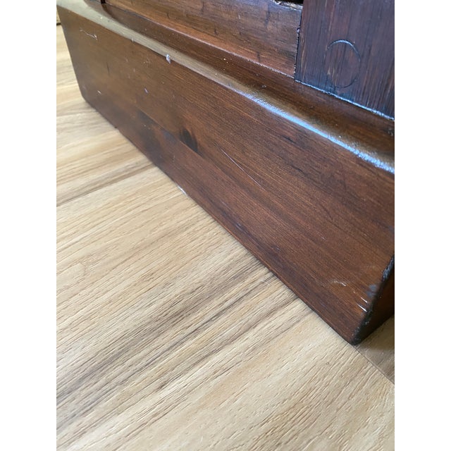 Vintage Heywood-Wakefield Dark Wood Dresser With Architectural Mirror For Sale - Image 11 of 13