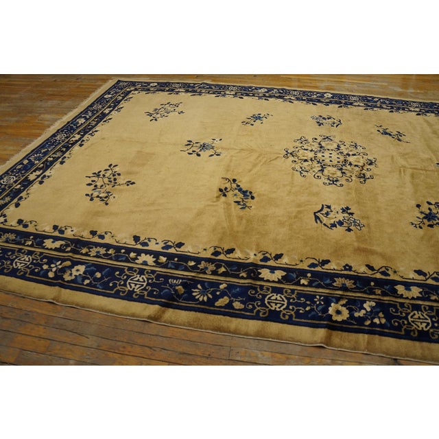 Textile Phenomenal Yellow Goldenrod Color With Delicate Florid Design Antique Chinese Peking Rug For Sale - Image 7 of 12