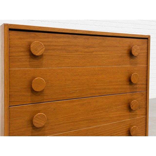 1960s Mid Century Modern Teak Dresser | Danish Modern Chest of Drawers | Vintage Teak Nightstand With Sculptural Pulls. C. 1960’s For Sale - Image 5 of 11