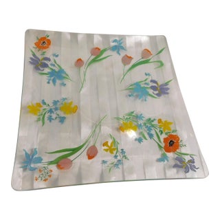 1970s Heinrich & Co. Large Clear Glass Square Serving Tray in Primavera For Sale
