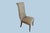 Green damask dining chair. Thin wooden legs that are painted silver. Okay condition, fabric on the back of the chair is...
