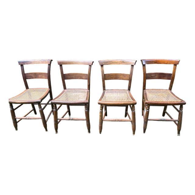 Vintage Caned Seat Chairs, Set of 4 For Sale
