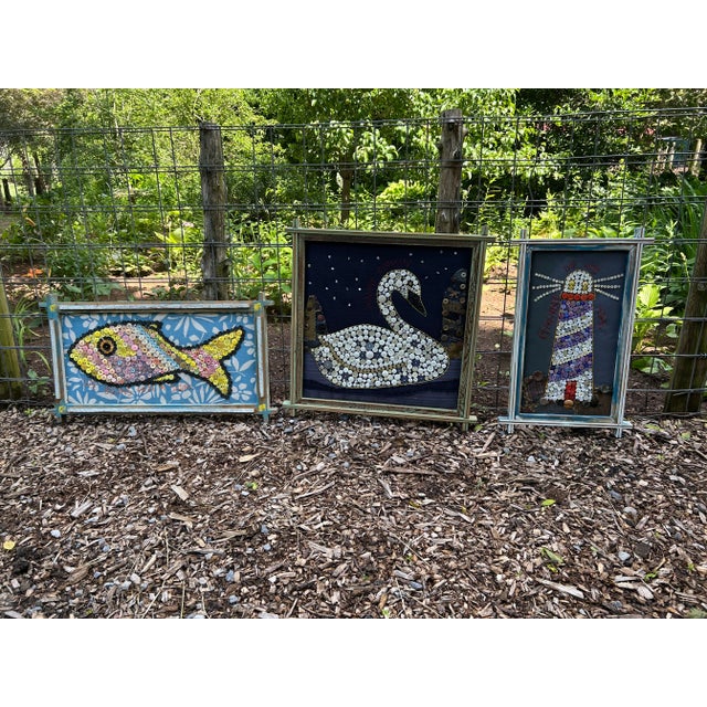 Mary Teeter Maine Self Taught Artist Button Art of Fish For Sale - Image 10 of 10