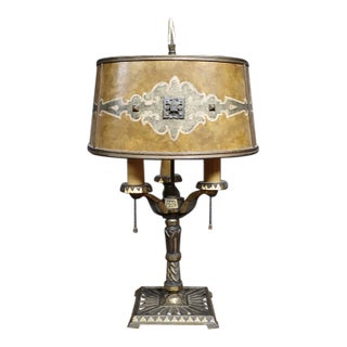 Art Deco Three-Light Table Lamp With Mica Shade For Sale