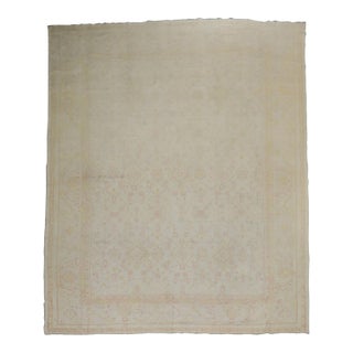 Feminine Pale Cream Antique Turkish Oushak Rug, 20th Century For Sale