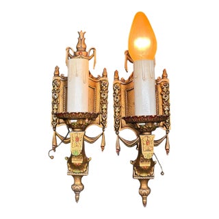 1920s Cast Aluminum Wall Sconces With Original Polychrome Finish - Pair For Sale