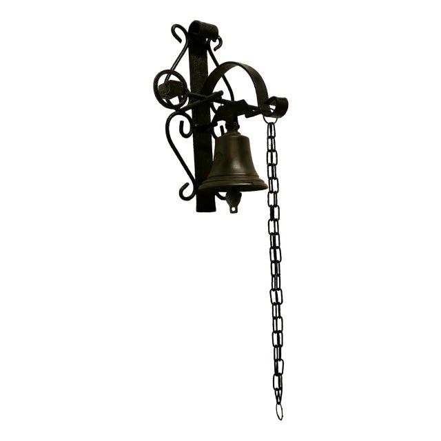 Antique Black Wrought Iron Alpine Front Door Bell, 1890s For Sale