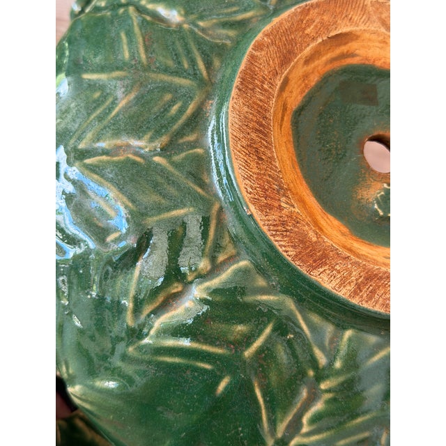 Pair of Early 20th Century Green Glazed Sculptural Leaf Motif Garden Planters For Sale - Image 11 of 12