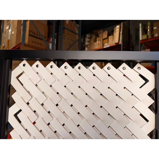 Pinetti Screen With Cream Woven Leather and Black Frame For Sale In West Palm - Image 6 of 6