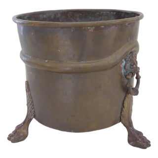 Antique Brass Three Footed Container For Sale