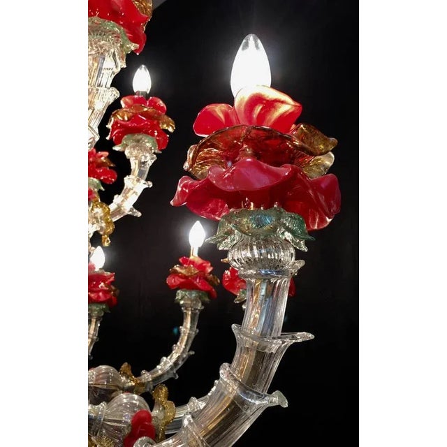 Red and Gold Murano Glass Chandelier, 1980s For Sale - Image 11 of 15