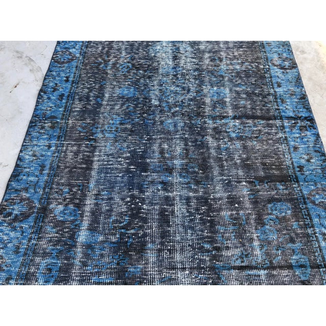 1960s 1960s Vintage Turkish Distressed Blue Floor Rug For Sale - Image 5 of 11
