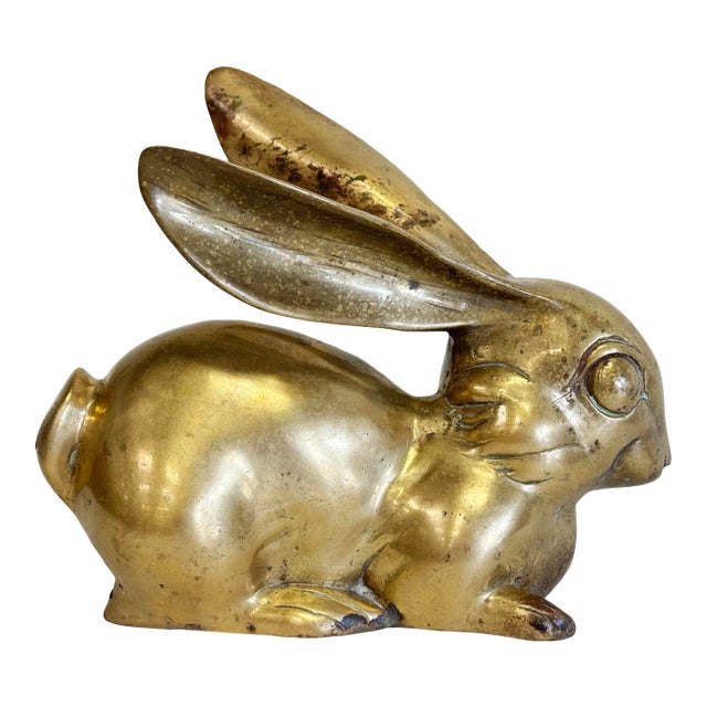 Vintage Large Brass Bunny Rabbit Figure For Sale