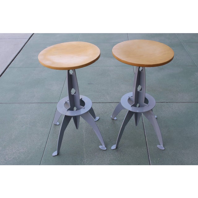 Wood Four Rocket Inspired Barstools For Sale - Image 7 of 10