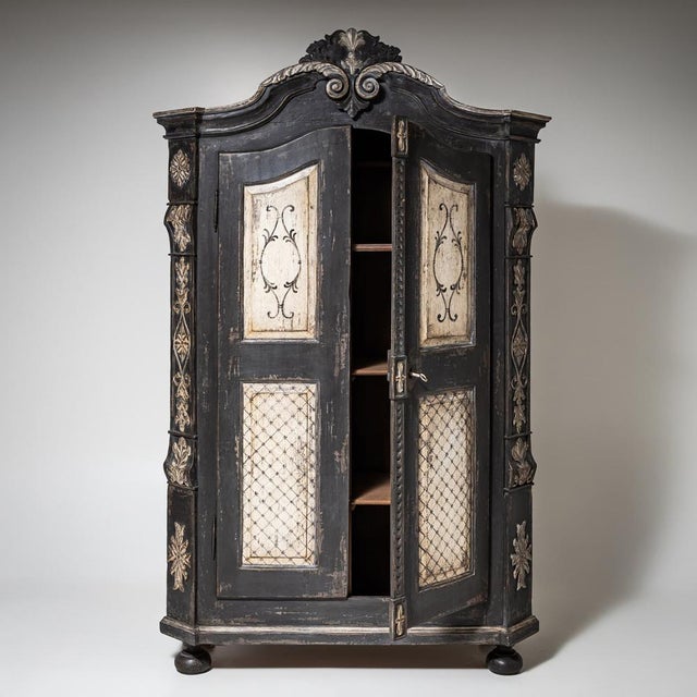 Baroque-Style Hand-Painted Wardrobe, 19th Century For Sale - Image 4 of 9