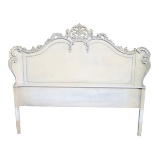 French Style Cream & Silver Gilt Double Headboard For Sale
