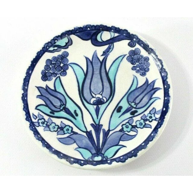 2000 - 2009 Traditional Turkish Iznik Decorative Ceramic Plate With Blue Tulip Theme For Sale - Image 5 of 5