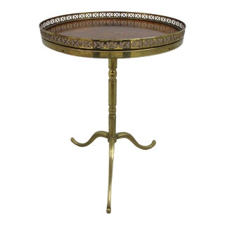 Round Brass and Burlwood Veneer Pedestal Table For Sale