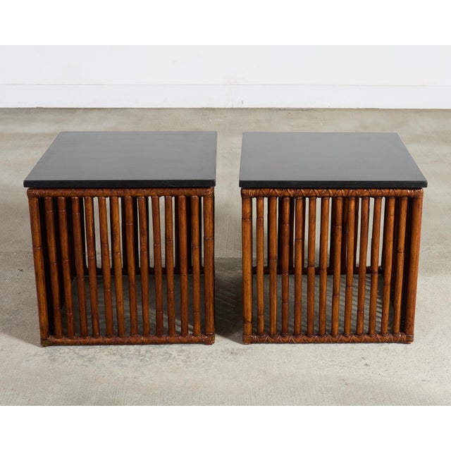 Pair of McGuire Bamboo Cube Granite Top Drinks Tables For Sale - Image 14 of 18