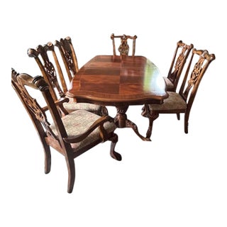 Mid 20th Century Vintage Rococo Revival Dining Set – Extendable Table + 6 Ornate Chairs – Set of 7 For Sale