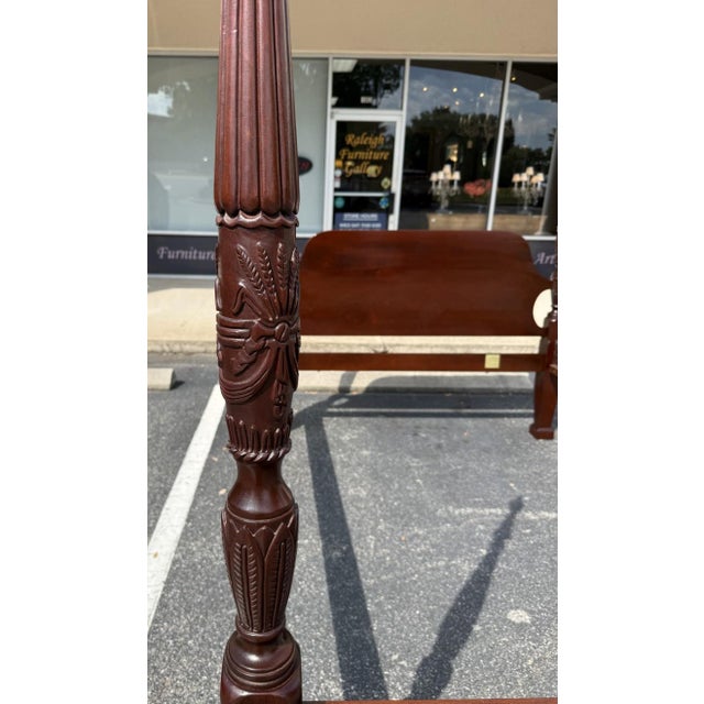 Lexington Queen Size Mahogany Rice Carved Poster Bed Frame For Sale - Image 9 of 18