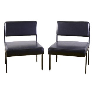 Faux Leather and Metal Frame Chairs, 1940s, Set of 2 For Sale