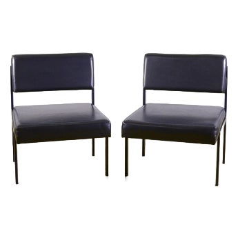 Faux Leather and Metal Frame Chairs, 1940s, Set of 2 For Sale