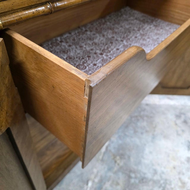 Weiman Pair of Mid 20th Century Weiman Faux Bamboo 2-Door (Burl Front) Server Cabinets For Sale - Image 4 of 10