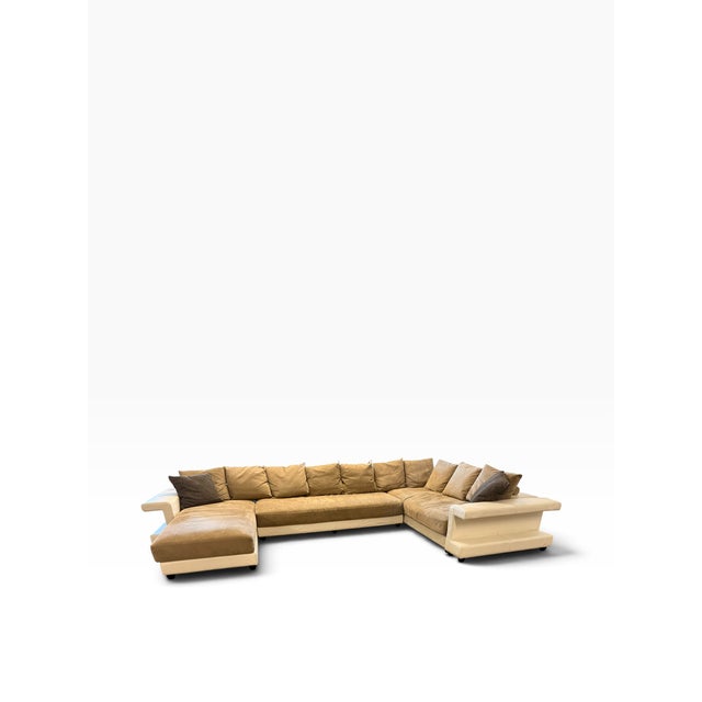 Roche Bobois Roche Bobois Monumental White Leather & Suede U-Shaped Sectional Sofa For Sale - Image 4 of 17