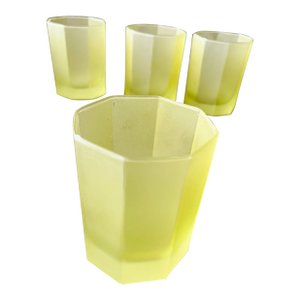 1980s Postmodern Yellow Frosted Hexagonal Low-Ball Drinking Glasses- Set of 4