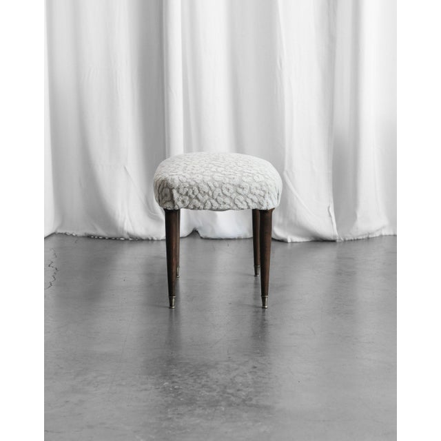 Mid-Century Italian Stool with Leopard and Brass Details, 1950s, in Restored conditions. Designed 1950 to 1959