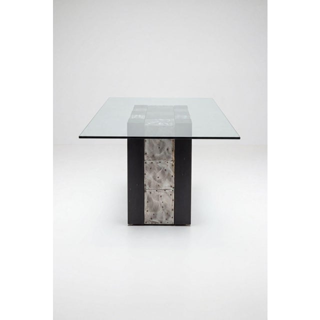 Metal Paul Evans Style Dining Table With Glass Top, 1975 C. For Sale - Image 7 of 9