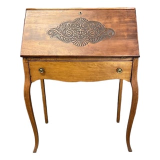 Antique 19th Century French Secretary Desk | Hand-Carved Solid Wood Writing Desk For Sale