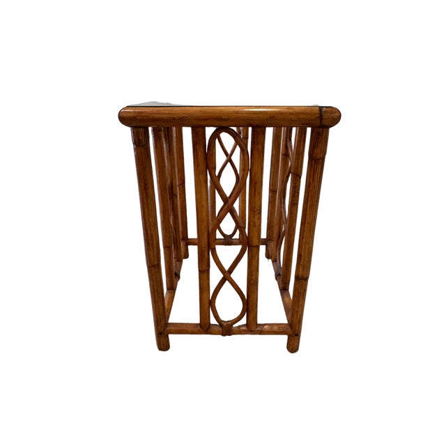 Vintage Burnt Bamboo Rattan Nesting Tables With Glass Tops, Set of 3, C. 1970s For Sale - Image 14 of 17