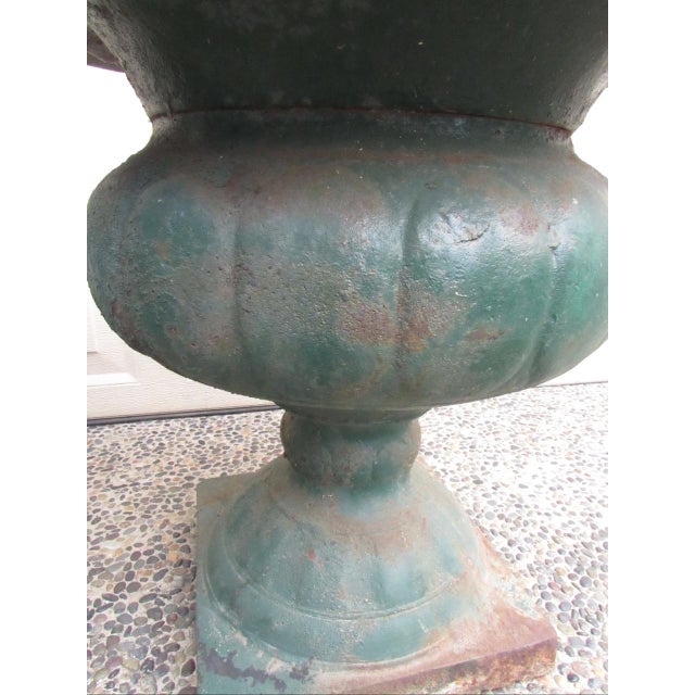 Pair of Antique French Medici Style Cast Iron Urns For Sale - Image 12 of 18