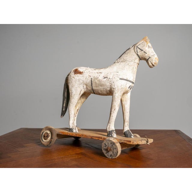 1920s Antique Early 20th Century Wooden Horse Toy on Wheels, 1920s For Sale - Image 5 of 10