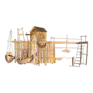 Brutalist Curtis Jere Style Wall Sculpture - Dock With Boats