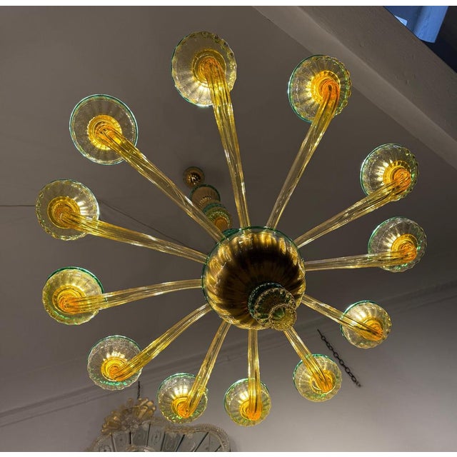 Amber and Emerald Chandelier with Twelve Arms in Hand Blown Glass, 1970s, Set of 2 For Sale - Image 10 of 14