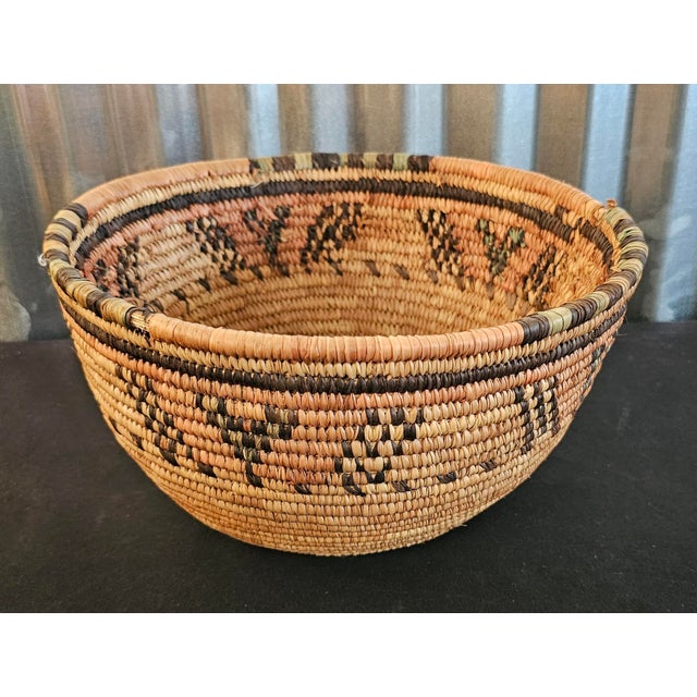 Vintage Native American Style Handwoven Coiled Basket With Geometric Design, C. 1960 For Sale - Image 9 of 12