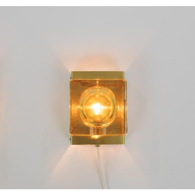 Gold Maritim Glass and Brass Wall Lamps by Vitrika, 1970s, Set of 2 For Sale - Image 4 of 9