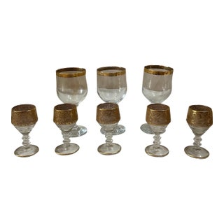 1970s Collection of 24kt Gold Rimmed Glasses- Set of 8 For Sale
