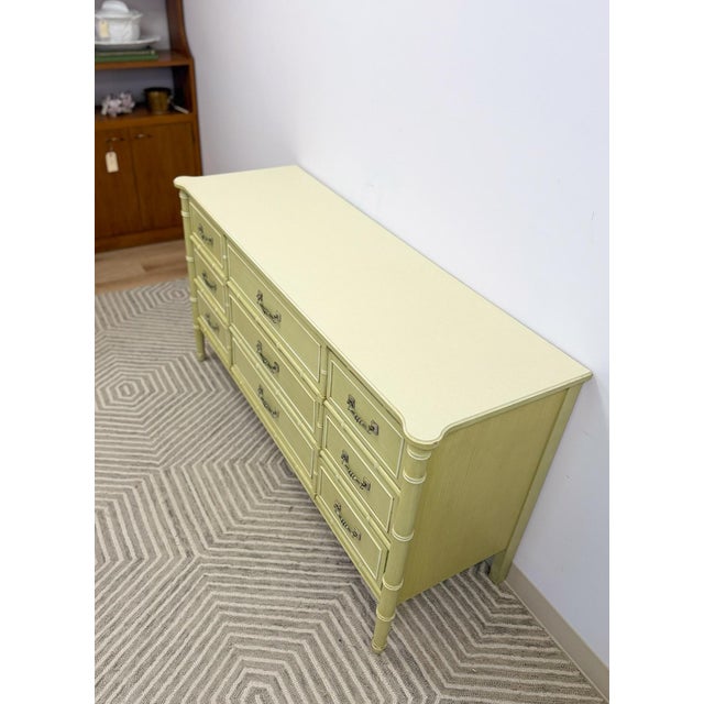 Light Green Late 20th Century Henry Link Bali Hai 9 Drawer Dresser Green W/ Mirror Regency Vintage For Sale - Image 8 of 18