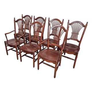 Late 20th Century Vintage Farmhouse Style Solid Cherry Wheat Sheaf Back Dining Chairs - Set of 7 For Sale